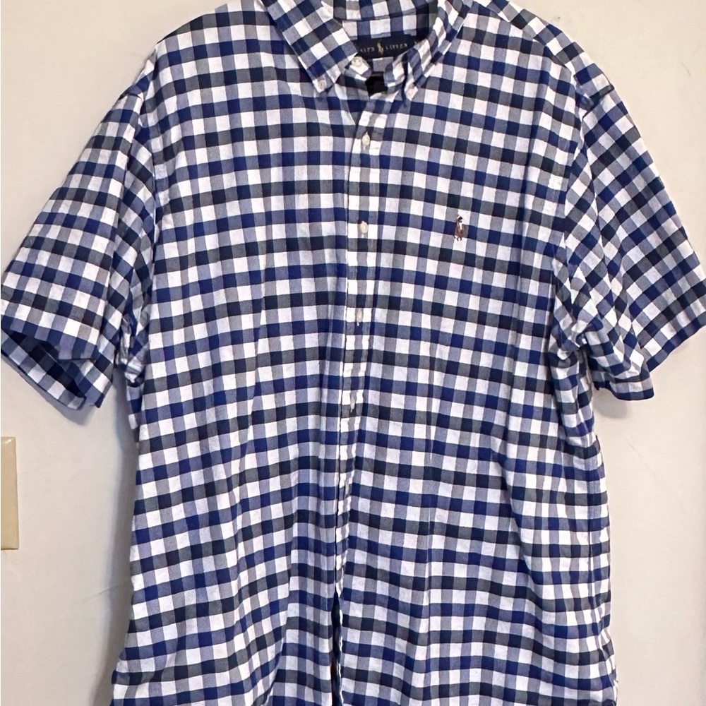 Ralph Lauren collared Button Down Blue White Checkered Short Sleeve Shirt XXL